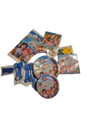 Kids Blue Birthday Disposable Party Coco Melon Supplies Kit Plates, Nspkins,